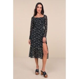 Lulus Perfectly Elevated Black Floral Long Sleeve Midi Dress - Size S